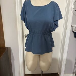 Express Blue Flutter Sleeve Blouse